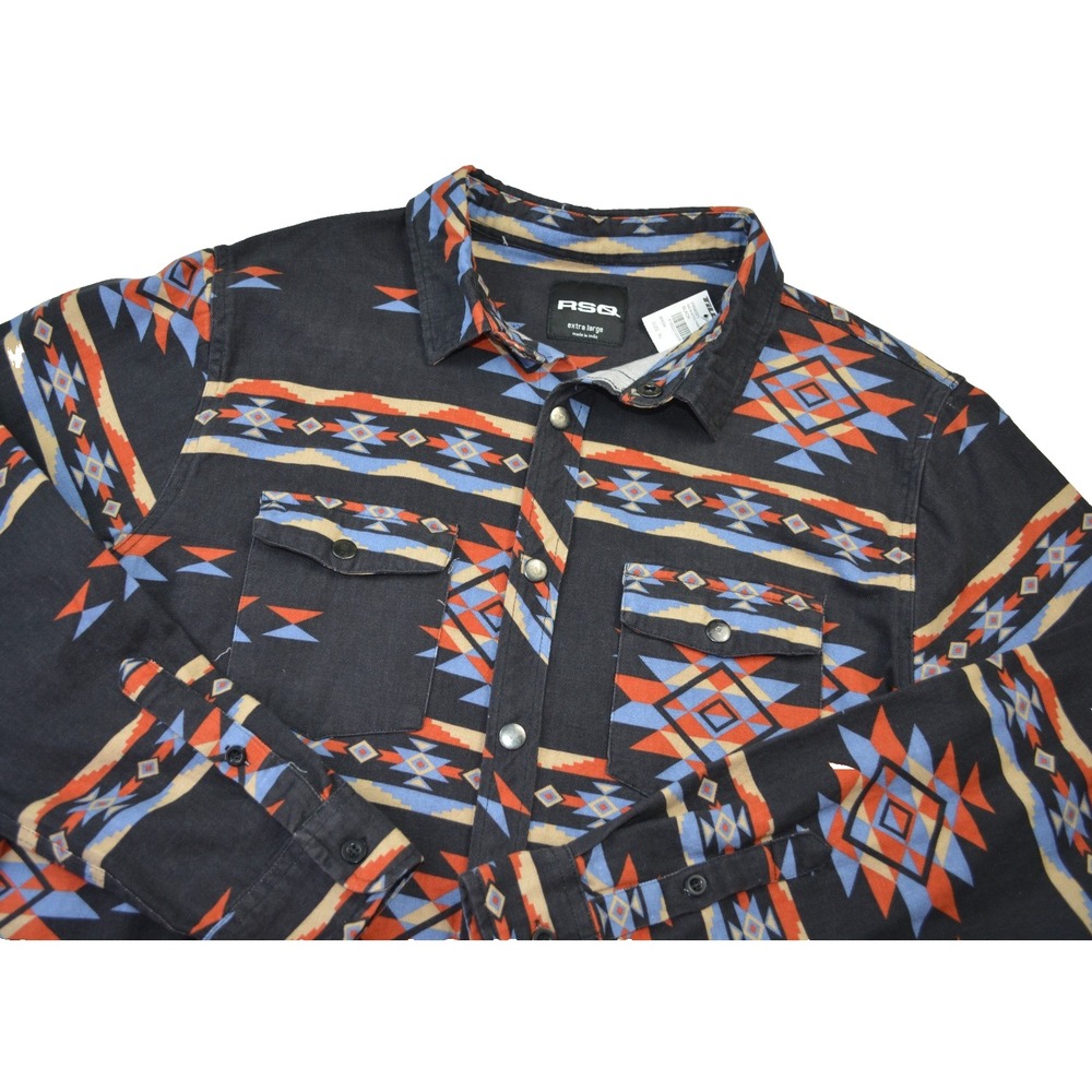 NWT RSQ Snap Up Long Sleeve Axtec Southwestern Print Shirt‎ Men's XL